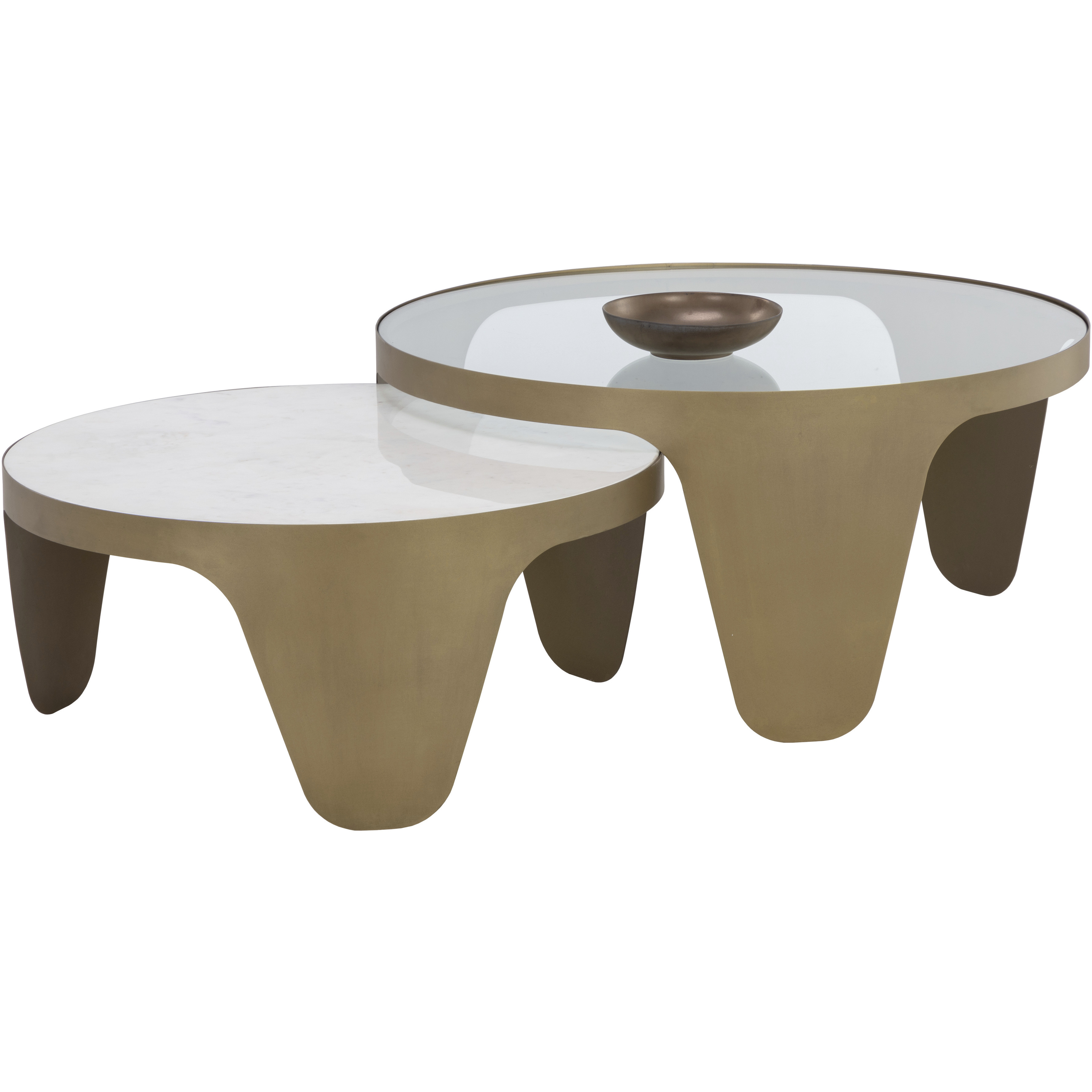 Mysaria 36 X 17.25 inch Clear / White / Antique Brass Nesting Coffee Tables, Set Of 2